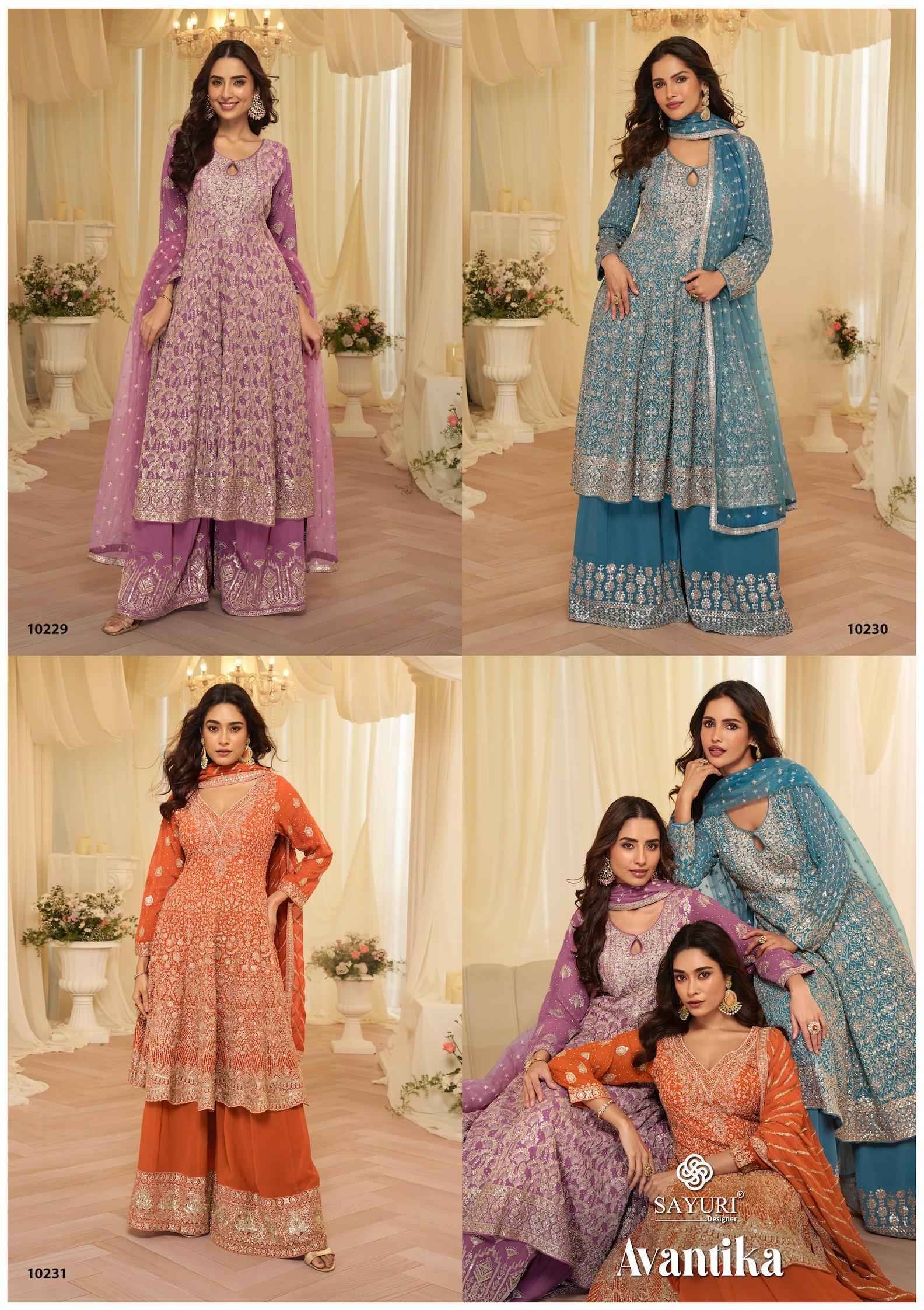 AVANTIKA By Sayuri 10229 to 10231 Series Beautiful Sharara Suits Colorful Stylish Fancy Casual Wear & Ethnic Wear Premium Chinnon Silk Dresses At Wholesale Price